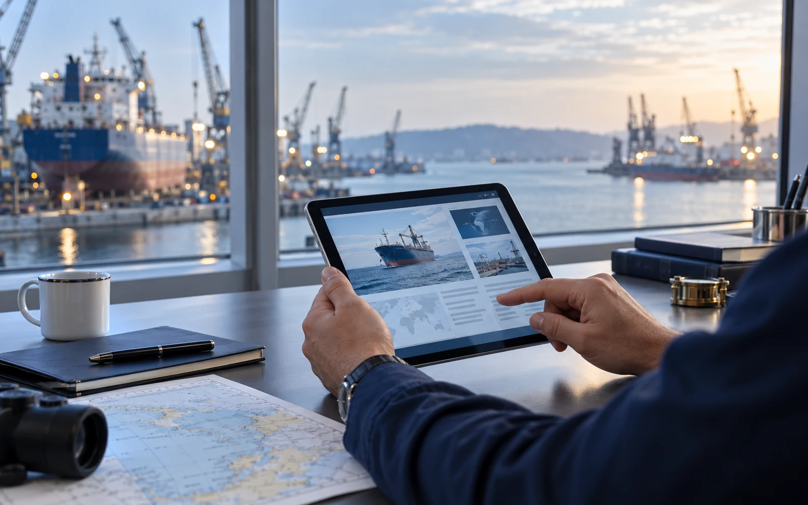 Maritime professional reviewing industry updates