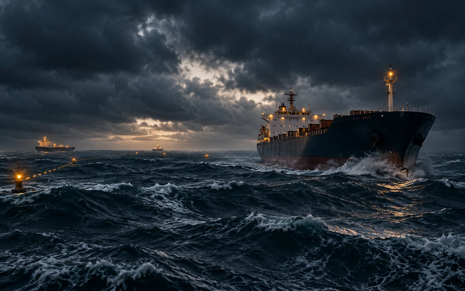 Commercial vessel under risk monitoring in challenging weather