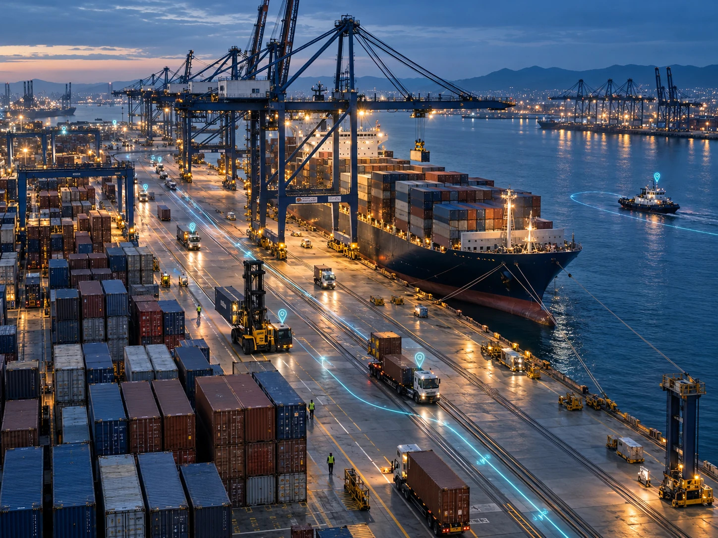 Connected container operations at a commercial port